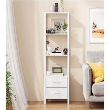 Imagem de VIMBER Estante alta com gavetas, estante de 6 camadas para livros, kit de garagem, CDs, filmes, estantes modernas de pé, organizador de armazenamento para quarto, escritório, sala de estar, branco