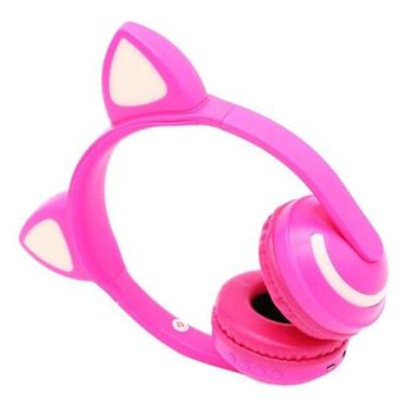 Imagem de Headphone Bluetooth Orelhas Led Fone Gatinho Rosa - exbom