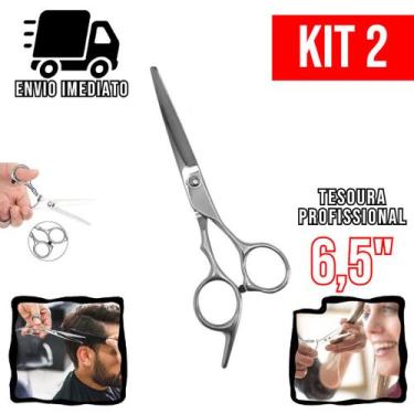 Imagem de Kit 2 Tesoura Cabeleireiro Profissional 6,5" Aço Inoxidável Barbearia 