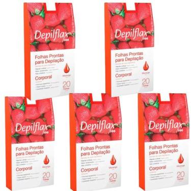 Imagem de Kit 5 Folhas Prontas Corporais Depilação Cera Depilflax Morango 100 Un