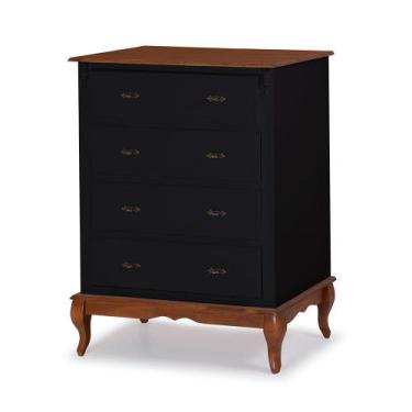 Imagem de Cômoda Clássica com 4 Gavetas Pés Luis Xv 60400 Linz Móveis - Preto/Im