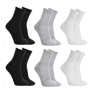 Imagem de Kit 6 Meias Cano Alto Sport Grossa Esportiva Básico Algodão Unissex - 