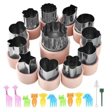 Imagem de Conjunto de formas de cortador de legumes, 12 peças de aço inoxidável, mini tamanhos, cortadores de biscoitos, molde de carimbos de frutas e 10 mini garfos de frutas para crianças, acessórios de