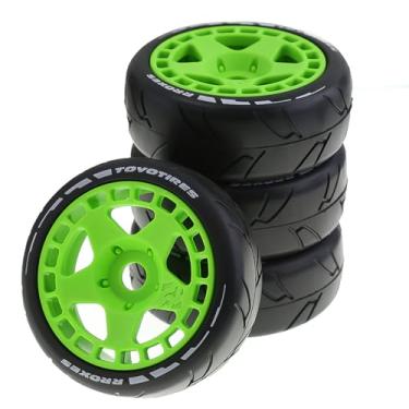 Imagem de Chanmoo 1/8 RC Rally Racing Tires and Hard Plastic Drift Wheels 17mm Hex On Road Tyres Compatible with 1:10 Scale Touring Street Car HSP Hobao HPI WR8 ARRMA Redcat Losi Kyosho VRX Tamiya 4PCS (Green)