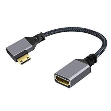 Imagem de NFHK 4K Tipo-C Mini HDMI 1.4 macho 90 graus ângulo esquerdo para HDMI fêmea cabo de extensão para câmera DV MP4 DC laptop