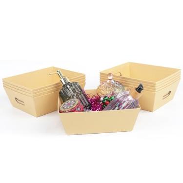 Imagem de Rocutus Cesta de papel com alça, pacote com 10 cestas de presente vazias, 2,3 kg - reutilizável, versátil suporte de presente de artesanato e comida, cesta de papel marrom para vinho, faça você mesmo,