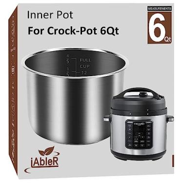 Imagem de iAbler Pote Interno Original para Crock Pot 6 Quart - Pote de Reposição de Aço Inoxidável para Crock-Pot 6 Qt Multi-Fogão Crockpot 6 Quart Panela de Pressão 2100467 Peças de Acessórios