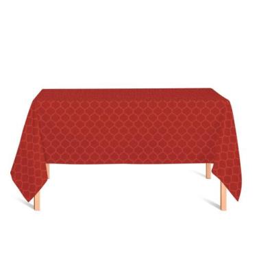 Imagem de Toalha de Mesa Retangular em Tecido Jacquard Vermelho Geométrico Tradi