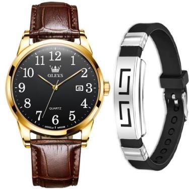 Imagem de Relógio Masculino Casual Olevs Dourado Com Pulseira Kit - PENDULARI