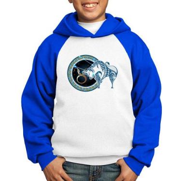 Imagem de Moletom Infantil Signo Touro Astrologia - Foca na Moda, Branco, Azul, 