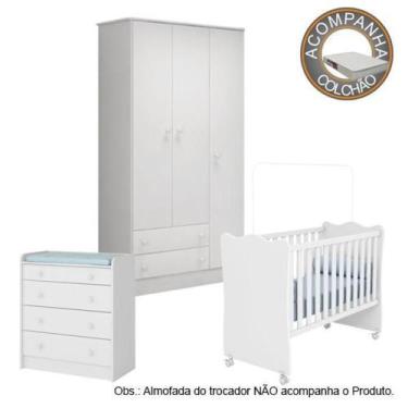 Imagem de Quarto de Bebê Berço c/Rod Colchão Light Guarda Roupa Cômoda Doce Sonh