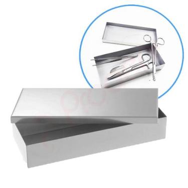 Imagem de Estojo Aço Inox sem furos com tampa 18x08x03 Instrumental Auto Clave -