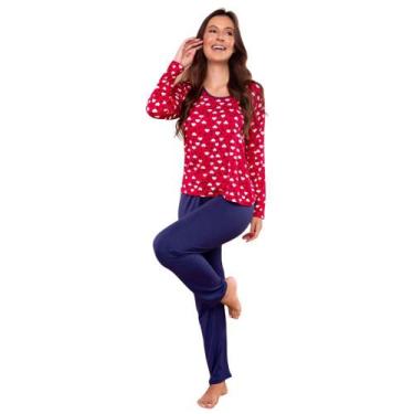 Imagem de Conjunto Pijama Feminino Adulto Inverno Longo Aveludado Conforto Suede