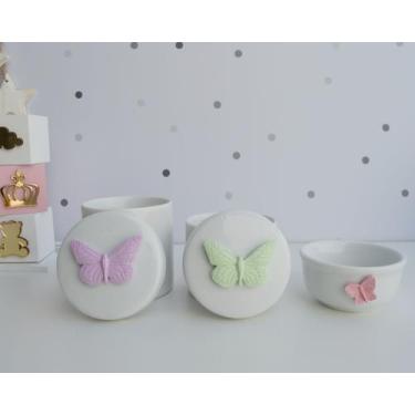 Imagem de Kit Higiene Porcelana Bebê Moderno Quarto K015 Borboleta - Ciranda Art