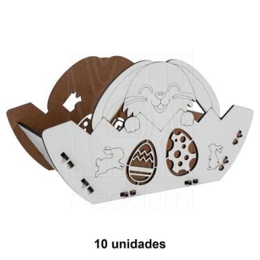 Imagem de 10 Cesta M Páscoa Coelho Mdf Branco Ifood Presente Chocolate - Madelum