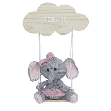Imagem de Porta Maternidade Nuvem Balança com Elefante de LaçoPorta Maternidade 