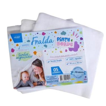 Imagem de Kit 5 Fralda de Pano Pinte E Borde Luxo com Tecido Duplo  com Barra pa