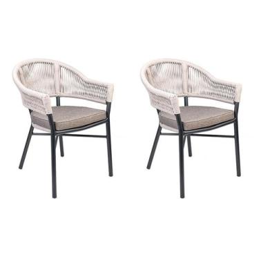 Imagem de Kit 2 Cadeiras Caraíva Base Preta Amêndoa - Rivatti