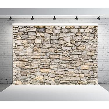 Imagem de BELECO Pano de fundo de parede de pedra de tijolo cinza de 3,6 x 2,4 m de fundo de pedra de pedra de fundo de videoconferência vintage pano de fundo de pedra decoração de festa de aniversário retrato sessão de fotos decoração de casa estúdio fotografia adereços