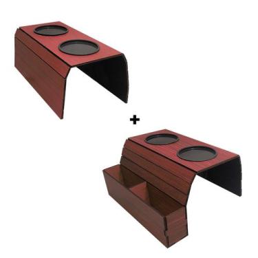 Imagem de Kit 2 Esteira para Braço de Sofá com Porta Copos e com Controle Vermel