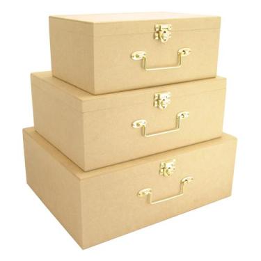 Imagem de Trio de Caixa Maleta Com Dobradiça e Fecho P M e G Mdf Madeira - Ataca