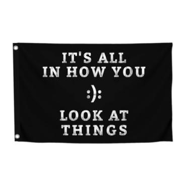 Imagem de Bandeiras de parede inspiradoras com citações positivas "It's All In How You Look At Things" - Impressões de pôster de empreendedor motivacional - Bandeira de parede para interior e exterior -