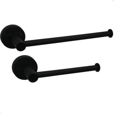 Imagem de Kit Banheiro Preto Fosco Inox 304 Acessorios Lavabo Luxo 2 Peças Toalh