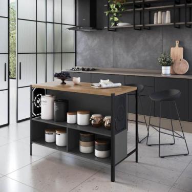 Imagem de Mesa Bancada para Cozinha 127cm com Prateleira e 2 Nichos - Placa e Po