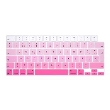 Imagem de WYGCH Capa de teclado espanhola para MacBook Air 34.5 cm 38.9 cm A2941 A2681/para MacBook Pro 35.6 cm 40.6 cm A2779 A2442 A2780 A2485, protetor de teclado (layout da UE, rosa)