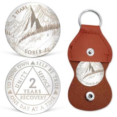 Imagem de Moeda de sobriedade de 2 anos com chip AA Medalhões One Day at A Time Recovery Coin Alcoólicos Anônimos Presentes de Sobriedade de Aniversário de Dois Anos Presentes para Homens e Mulheres