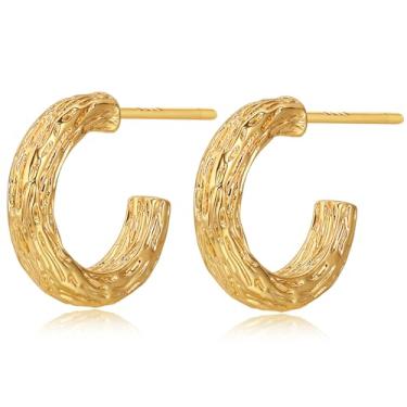 Imagem de BENEIGE Brinco de argola de ouro para mulheres delicados banhados a ouro 14 K com zircônia cúbica, joia simples para mulheres, Latão, Sem pedra preciosa