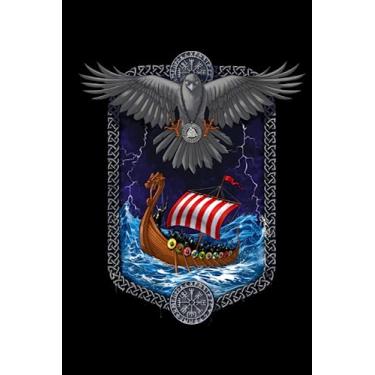 Imagem de Norse Mythology Notebook: Old Norse Viking Ship Scandinavian Nordic Black Lined Notebook