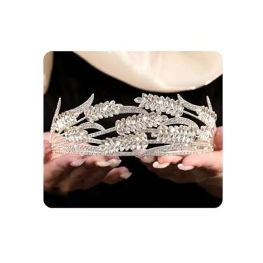 Imagem de Yheahin Tiara feminina com coroa de rainha de trigo de cristal brilhante com strass multicolorido tiara de casamento elegante coroa de princesa tiara de aniversário acessórios de cabelo, Standard,
