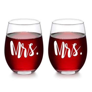 Imagem de Futtumy Conjunto de 2 taças de vinho Mrs and Mrs de 500 ml, presentes para lésbicas, presentes de noivado para casais, presentes para casais recém-noivos, sua esposa, namorada, presentes lésbicos para
