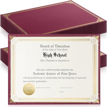 Imagem de Kosiz 50 peças de porta-certificados de lado único com borda de folha dourada para certificados de 21 x 28 cm cartolina documentos documentos graduação capas de diploma de competição, linho