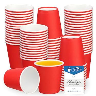 Imagem de Prgery Pacote com 100 copos de papel vermelhos de 85 g, copos de enxaguante bucal, copos descartáveis de banheiro, copos de papel pequenos de 85 g, ideais para banheiro, supermercado, festa de aniversário, piquenique e churrasco