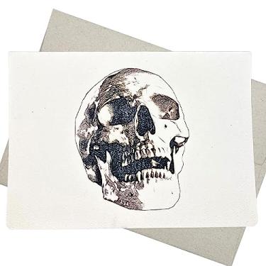 Imagem de Cartão de felicitações de caveira com envelope para todas as ocasiões (18 x 12 cm, em branco dentro) estilo gótico para filmes de terror, Halloween e amantes góticos - 211