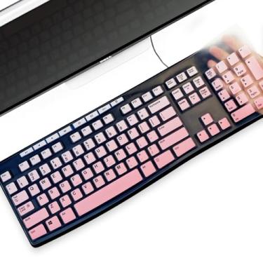 Imagem de Protetor de teclado de silicone ultrafino premium, compatível com teclados sem fio ergonômicos Logitech MK270 MK295, layout dos EUA, rosa gradiente, impermeável, à prova de poeira, fácil de limpar