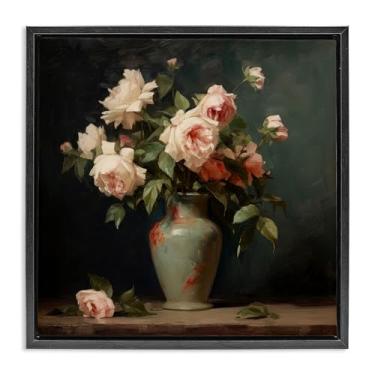 Imagem de Stupell Industries Vintage Bunches in Vase Framed Floater Canvas Wall Art Design por Lazar Studio, moldura flutuante preta, 45,7 x 45,7 cm