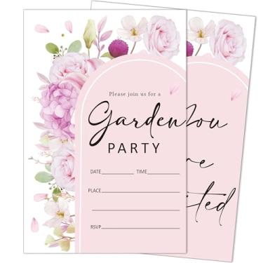 Imagem de heiyihe Convites de aniversário florais, pacote com 20 convites de festa de aniversário rosa para meninos meninas com envelopes, suprimentos de festa de jardim para chás de bebê, 10 cm x 15 cm - D04