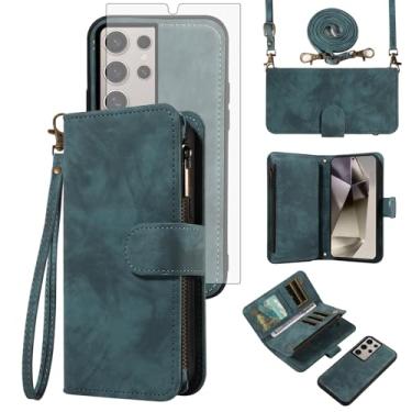 Imagem de Asuwish Capa de celular para Samsung Galaxy S24 Ultra 5G com zíper carteira magnética com protetor de tela de vidro temperado alça transversal flip suporte para cartão de crédito S24Ultra 24S S 24