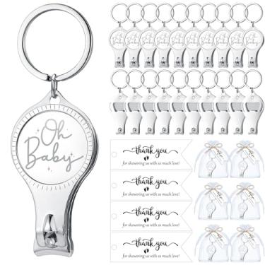 Imagem de Vesici 50 conjuntos de lembrancinhas de festa de chá de bebê para convidados multifuncional abridor de garrafas, cortador de unhas, chaveiro com cartão de agradecimento, bolsa de organza para chá de