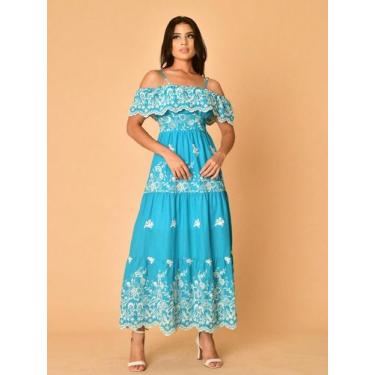 Imagem de Vestido Longo Luxo lese  bordado algodão ombro ombro 30011 - NoBrand, 