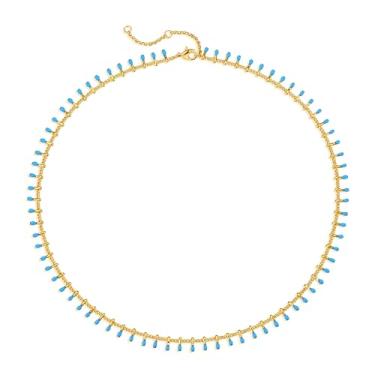 Imagem de BENEIGE Colar gargantilha de ouro, banhado a ouro 14 K delicado olho turco turquesa borla corrente delicada moda gargantilha colar joia presente para mulheres, Latão, Zircônia cúbica