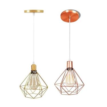 Imagem de Pendentes Luminárias de Teto Lustre Modelo Diamante Dourado & Rose Gold Kit C/2