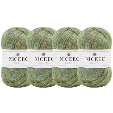 Imagem de NICEEC 4 novelos de fio de ar fofo para crochê, macio e colorido, mistura de lã e acrílico, fio penteado leve 3 DK para tricô, fio de lã de tweed de qualidade (total 200 g/600 m) - verde primavera