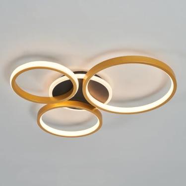 Imagem de Dimmable Lustre de Teto Moderno levou lâmpada para sala de jantar Sala de estar Cama quarto Decoração levou Lustre Luminária AC110-240V Preto/Ouro led plafon (Dourado, 4 anéis L52*W42CM)