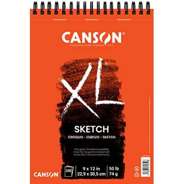 Imagem de Canson Bloco de esboço de papel da série XL para carvão, lápis e pastel, encadernação de arame superior, 22,7 kg, 22,7 x 12 polegadas, 100 folhas