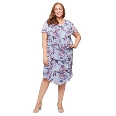 Imagem de S.L. Fashions Vestido feminino plus size floral em camadas, vestido de convidada de casamento primavera/verão com enfeite de contas, Periwinkle, 52