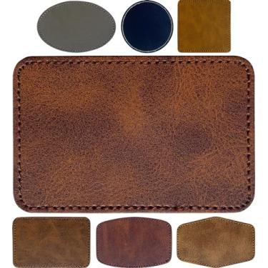 Imagem de Adesivos de chapéu de couro para gravação a laser, folhas de couro sintético retangular em branco, couro sintético laserável com adesivo de prensa térmica, boné/mochila/jaqueta (marrom castanho/7.6 cm